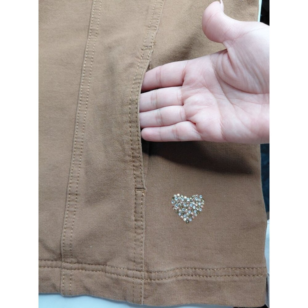 Quacker Factory Brown Rhinestone Studded Button-Up Jacket - Picture 8 of 11